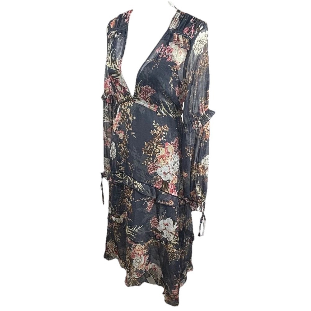 Cottagecore Midi Dress Blue Romantic Chiffon Boho‎ Sheer Fairycore Floral 8 ASOS - Picture 4 of 11